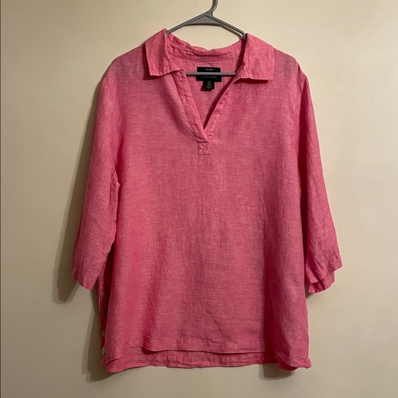 Tahari Tops - Tahari Linen Pink Collared Tunic Top
